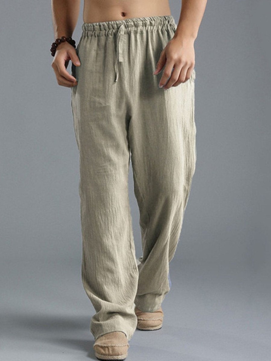 Men HLJ Bottoms | Men'S Plus Size Loose Linen Breathable Casual Pants