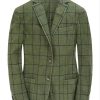 Men BXL Jacket | Plaid Notch Lapel Two Button Pockets Blazer Army Green