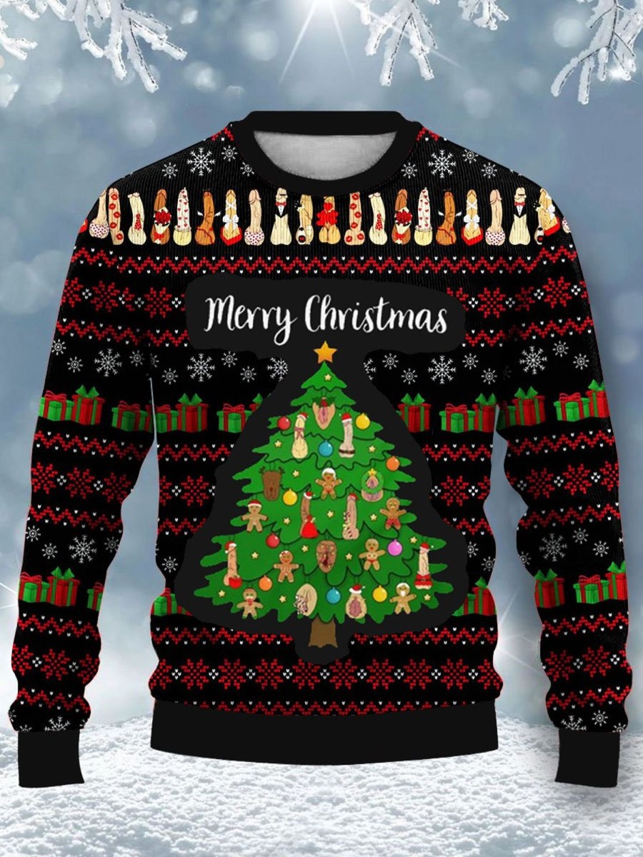 Men DJ Ugly Sweater | Retro Merry Christmas Printed Casual Crew Neck Sweatshirt Photo Color