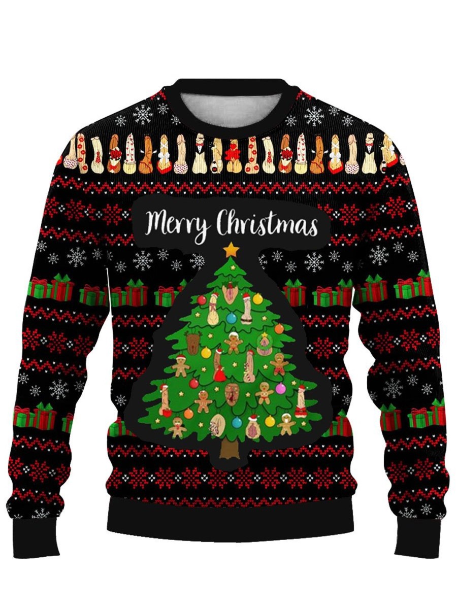 Men DJ Ugly Sweater | Retro Merry Christmas Printed Casual Crew Neck Sweatshirt Photo Color