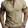 Men DJ Casual Short Sleeve Shirts | Contrast Color Half Open Collar Casual And Versatile Short-Sleeved T-Shirt Photo Color