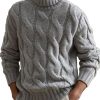 Men DJ Sweater | Versatile Turtleneck Cable Knitted Pullover Sweater Gray