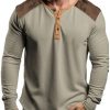 Men BXL Casual Long Sleeve Shirts | Men'S Contrast Color Splicing Half Open Collar Casual Long Sleeve T-Shirt Gray