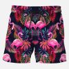 Men DJ Bottoms | Men'S Trendy Colorful Hawaiian Flamingo Casual Beach Shorts Photo Color