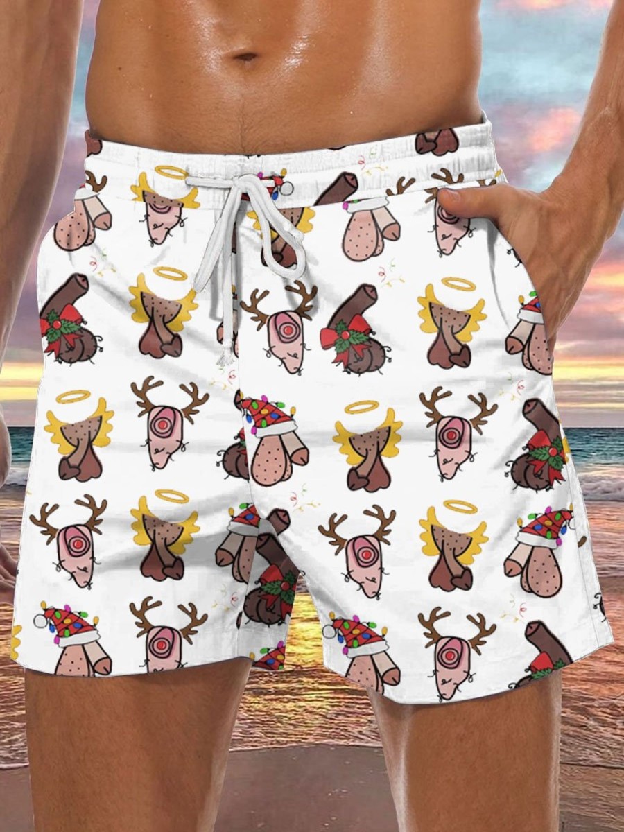 Men BXL Bottoms | Hawaii Fun Christmas Cocks Printed Pocket Casual Shorts