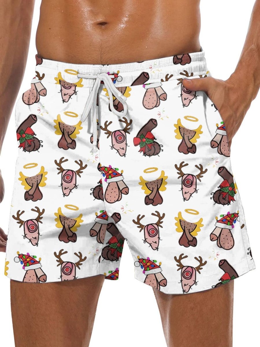 Men BXL Bottoms | Hawaii Fun Christmas Cocks Printed Pocket Casual Shorts