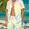 Men HWT Set | Men'S Sets Holiday Funny Rainbow Cock Print Two Piece Sets Multicolor