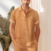 Men DJ Set | Men'S Casual Button Pocket Two-Piece Set And Shorts Set Yellow