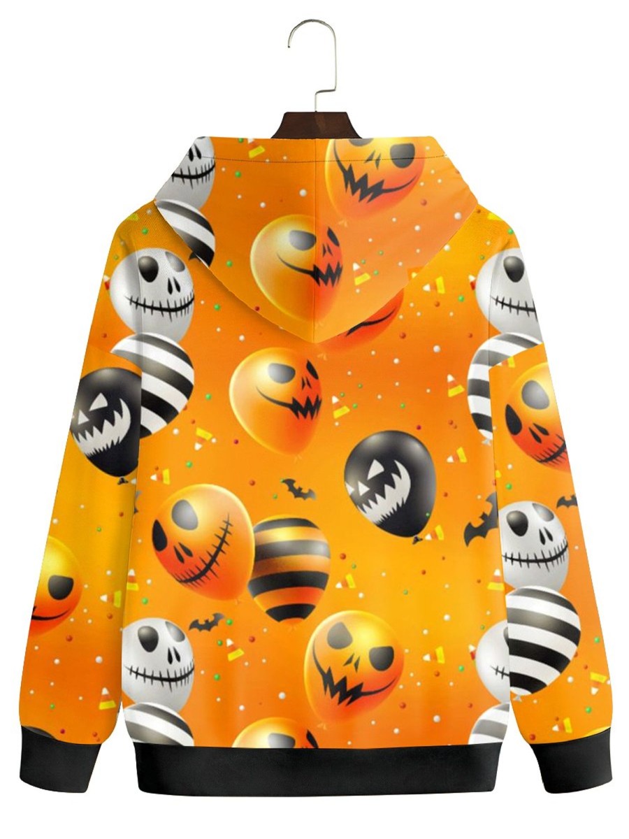 Men GYJ T-Shirts | Men'S Spooky Halloween Demon Print Pocket Hoodie Orange