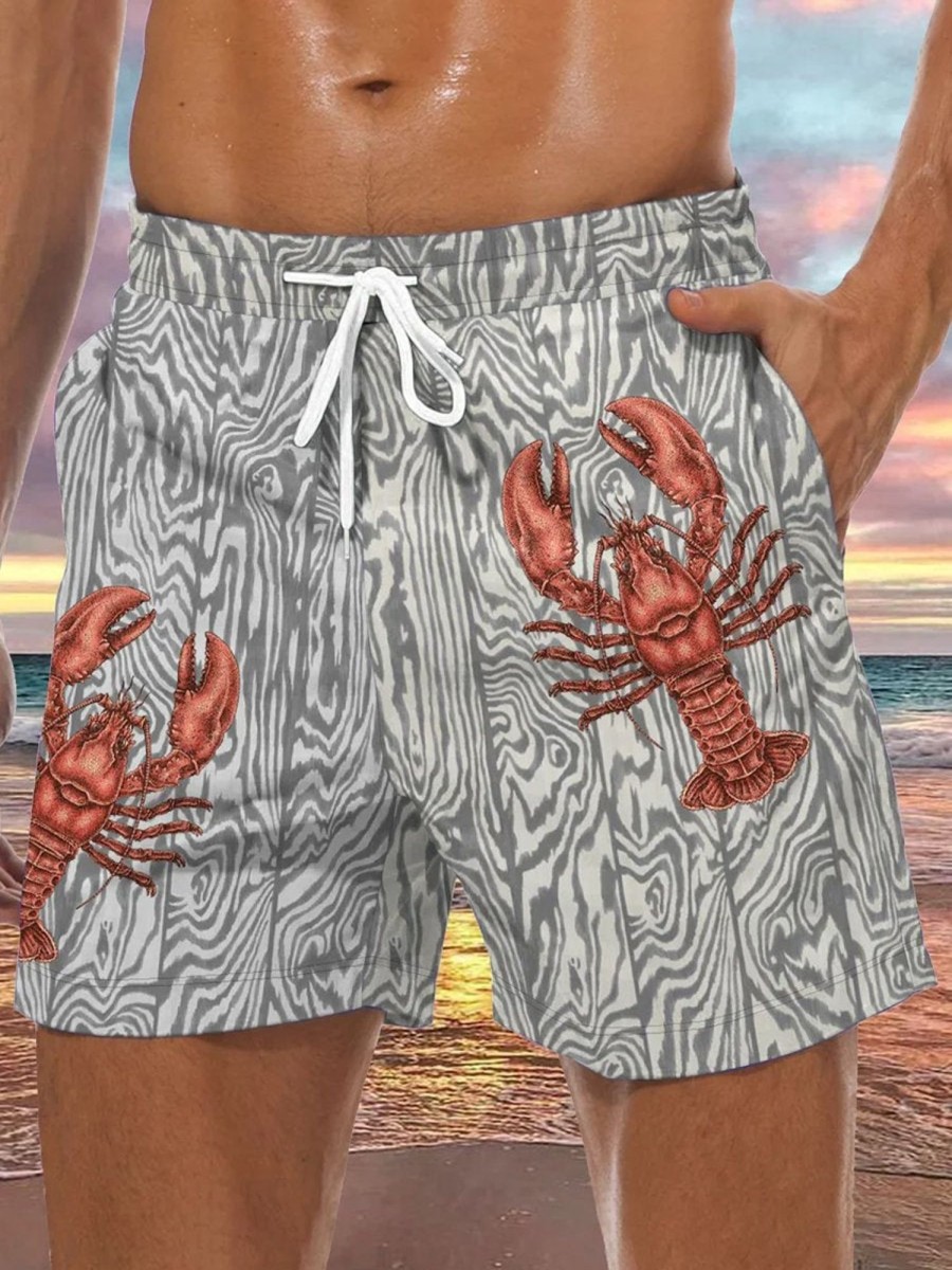 Men HLJ Bottoms | Men'S Sea Life Lobster Drawstring Board Shorts Grey