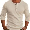 Men BXL Casual Long Sleeve Shirts | Men'S Half Open Collar Casual Solid Color Knitted Long-Sleeved T-Shirt Beige