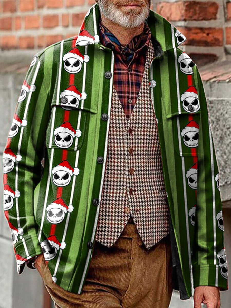 Men BXL Jacket | Men'S Casual Christmas Skull Lapel Pocket Jacket Green