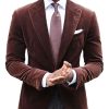 Men BXL Jacket | Men'S Solid Color Velvet Multi-Pocket Casual Blazer Red Brown