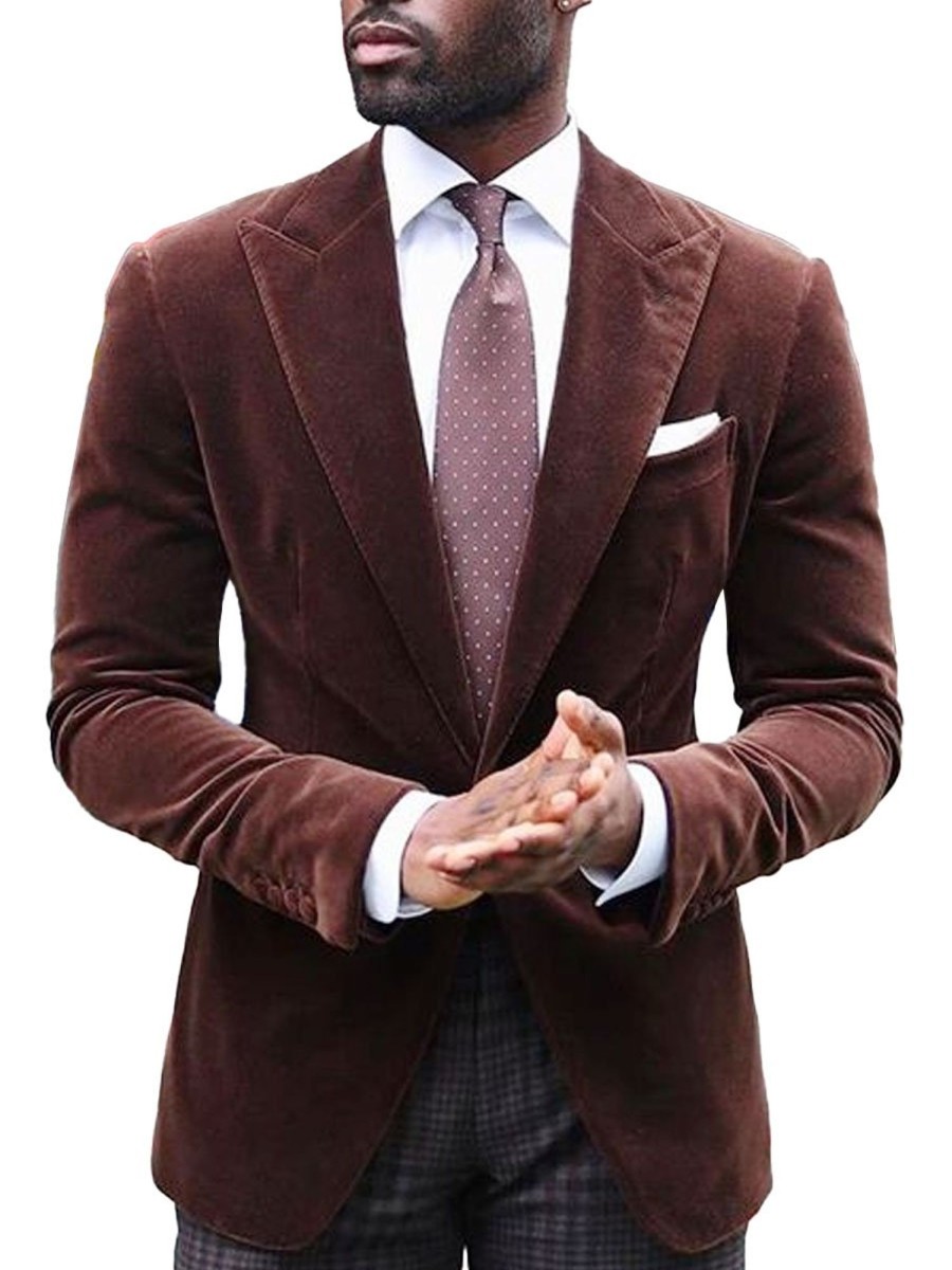 Men BXL Jacket | Men'S Solid Color Velvet Multi-Pocket Casual Blazer Red Brown