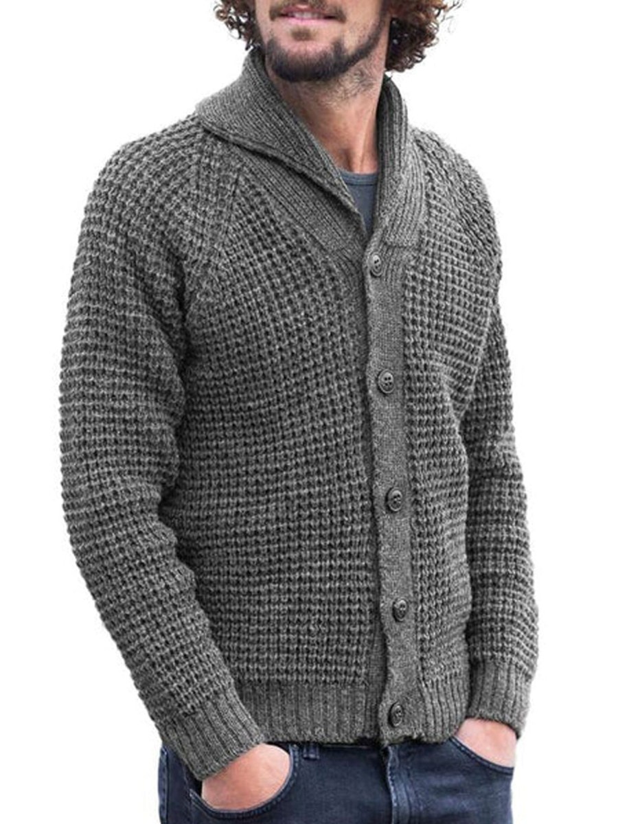 Men WY Cardigan | Men'S Casual Solid Color Lapel Cardigan 53915985Y Gray