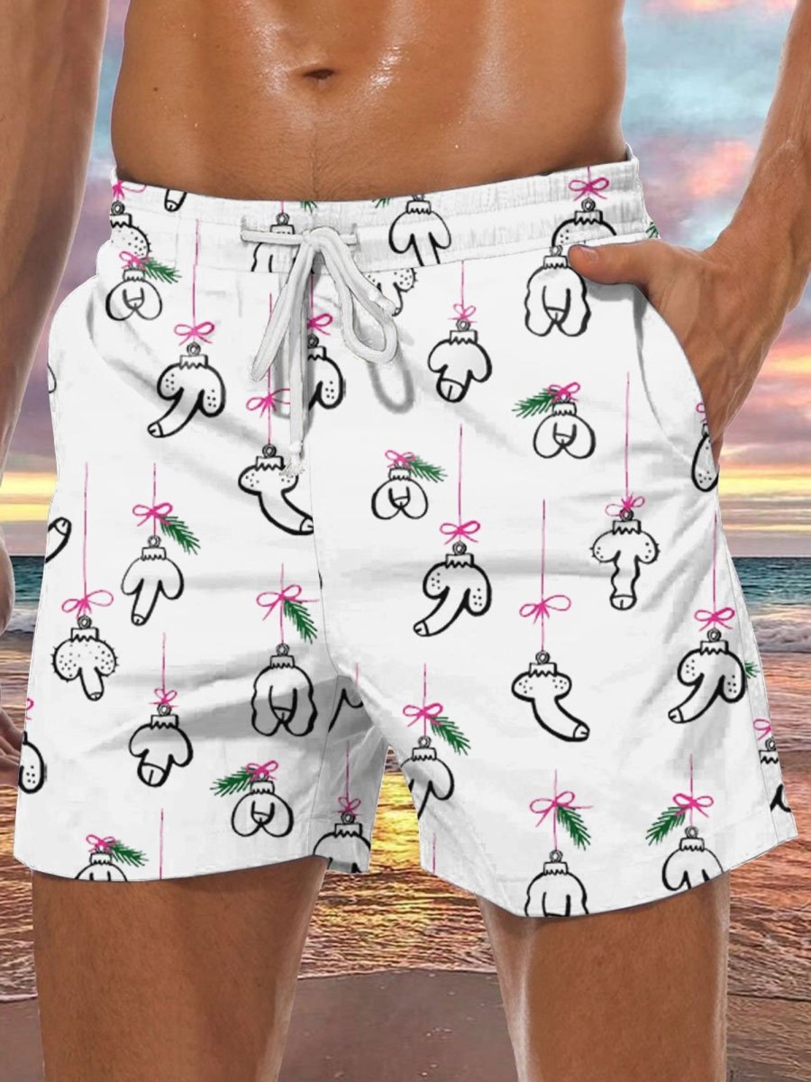 Men BXL Bottoms | Hawaiian Fun Christmas Rooster Print Casual Shorts