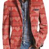 Men DJ Print Jacket | Valentine'S Day Love Print Three-Pocket Lapel Casual Blazer Red