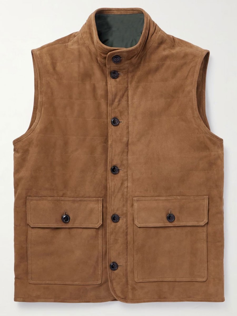 Men BXL Vest | Men'S Vintage Solid Suede Double Pocket Vest Khaki