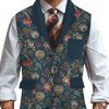 Men DJ Vest | Vintage Floral Print Lapel Three-Pocket Casual Vest Photo Color