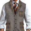 Men DJ Vest | Herringbone Houndstooth Print Lapel Three-Pocket Casual Vest Photo Color