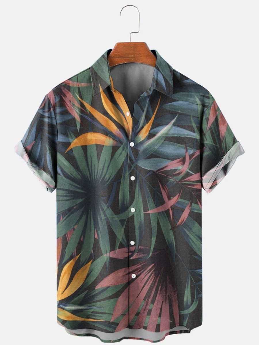 Men HLJ Shirts | Men'S Hawaiian Rainforest Casual Short Sleeve Shirt Photo Color