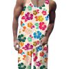 Men DJ Set | Colorful Hawaiian Hibiscus Print Tank Top And Shorts Two-Piece Set Photo Color