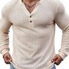 Men DJ Casual Shirts | Solid Color Waffle Casual Long Sleeve T-Shirt Beige