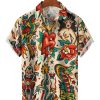 Men HLJ Shirts | Vintage Graphic Print Short Sleeve Shirt Khaki