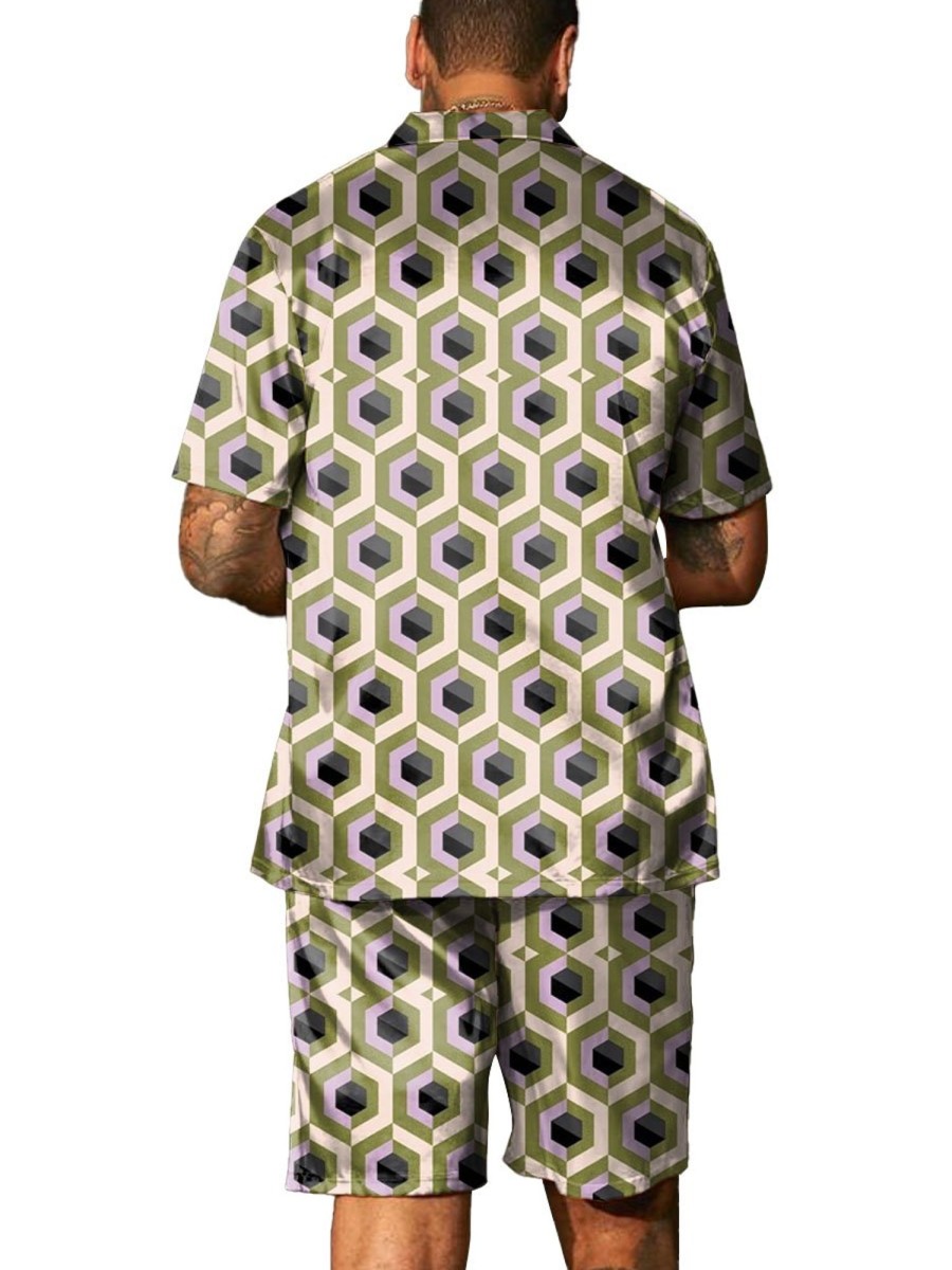 Men BXL Set | Men'S Contrast Print Casual Resort Short Sleeve Suit Photo Color