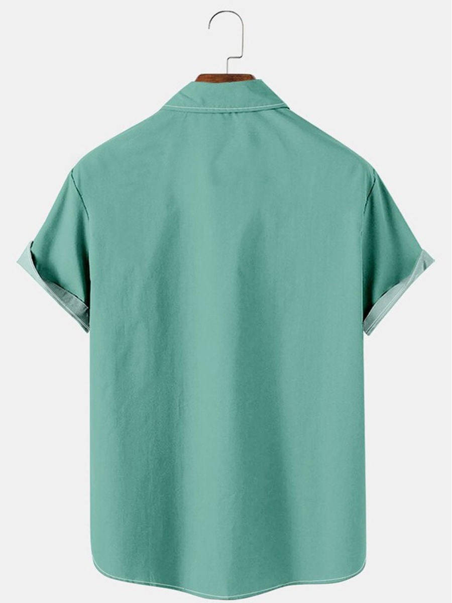 Men HLJ Shirts | Men'S Resort Style Guitar Coconut Short Sleeve Shirt Mint Green