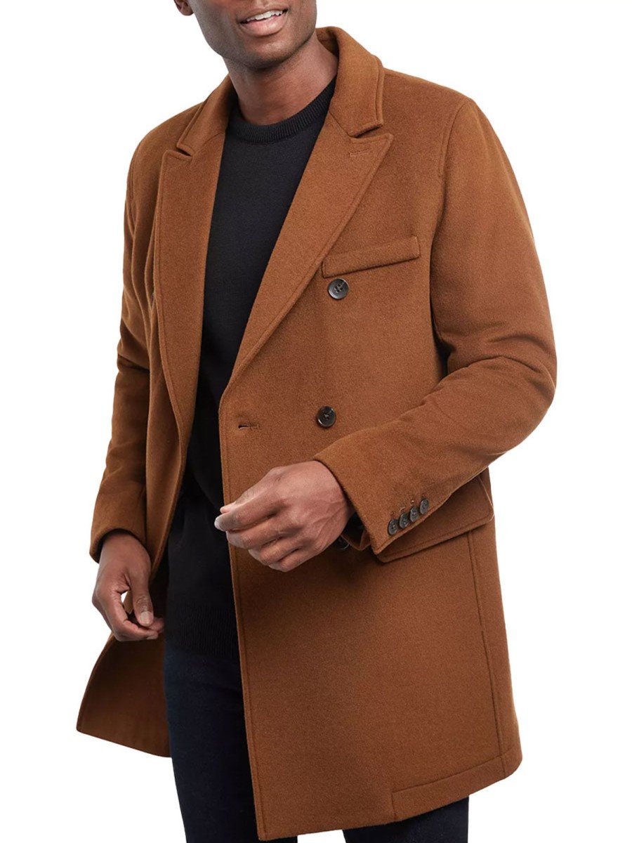 Men BXL Jacket | Retro Solid Color Double-Breasted Double-Breasted Casual Coat Caramel Colour