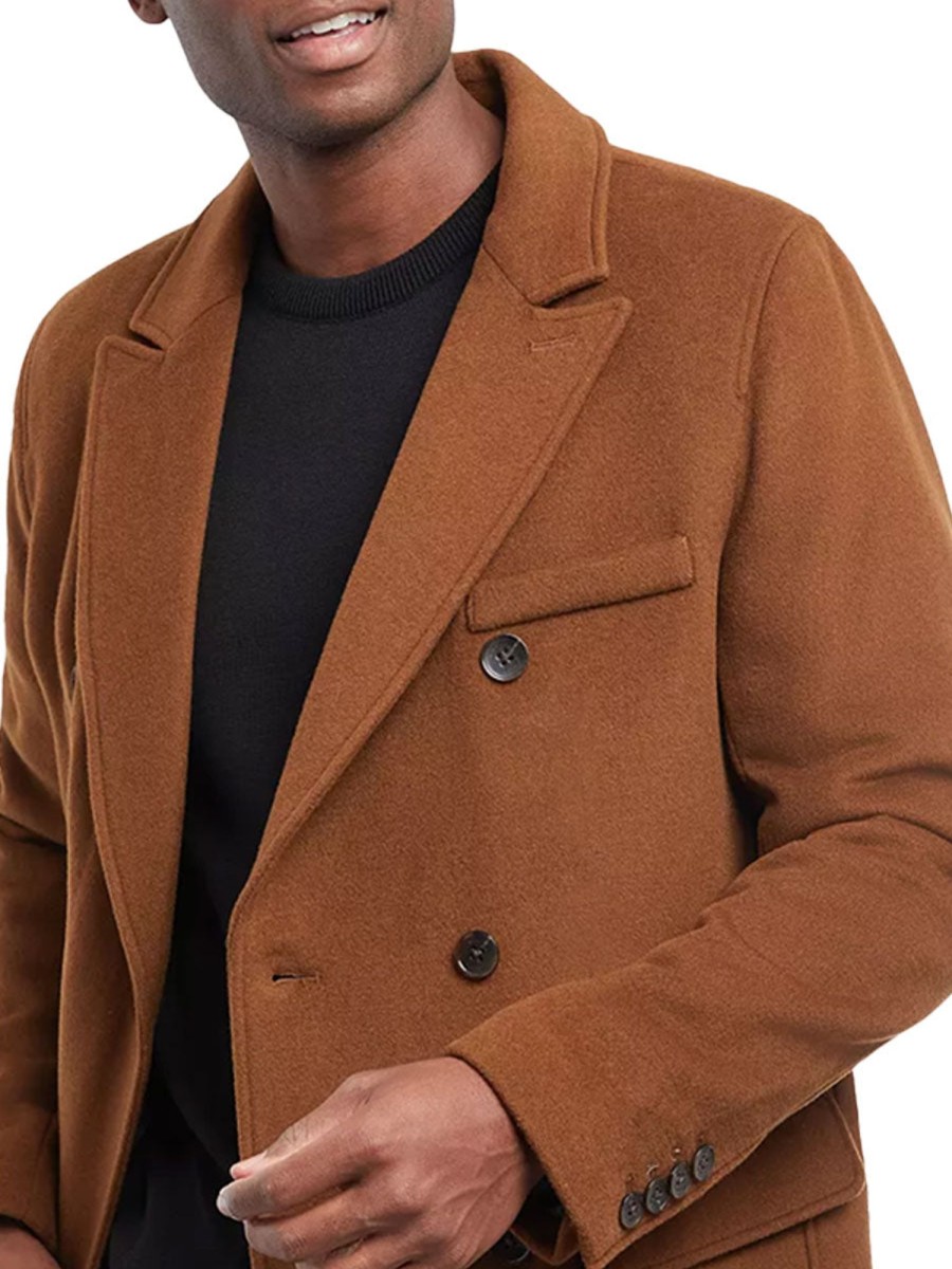 Men BXL Jacket | Retro Solid Color Double-Breasted Double-Breasted Casual Coat Caramel Colour