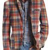 Men DJ Print Jacket | Retro Classic Plaid Print 3 Pocket Lapel Casual Blazer Red