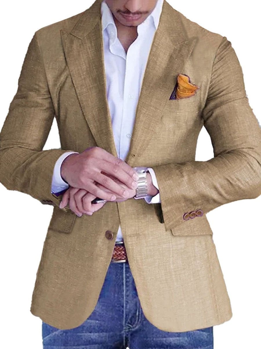 Men DJ Jacket | 3-Pocket Solid Lapel Single-Breasted Blazer Khaki