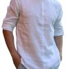 Men DJ Casual Shirts | Solid Color Half Open Collar Casual Long Sleeve Shirt White