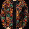 Men GYJ Jacket | Men'S Vintage Geometric Print Double Pocket Single Breasted Jacket Photo Color