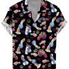 Men LJC Shirts | Rainbow Cocke Print Casual Short-Sleeved Shirt Black