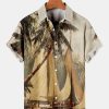 Men HLJ Shirts | Men'S Hawaiian Leaf Print Lapel Loose Chest Pocket Short Sleeve Shirt Photo Color