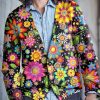 Men DJ Print Cardigan | Vintage Colorful Floral Print Knitted Cardigan Photo Color