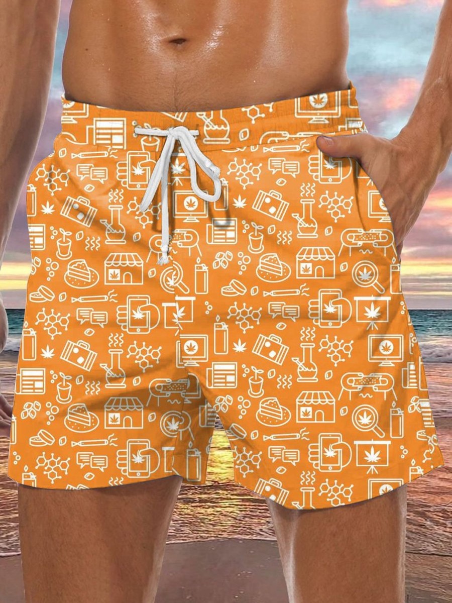 Men GYJ Shorts | Food Phone Print Track Shorts Orange