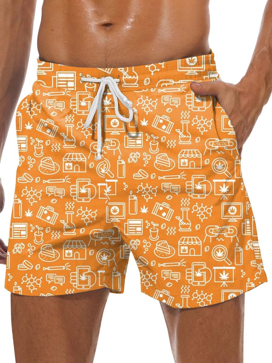 Men GYJ Shorts | Food Phone Print Track Shorts Orange