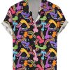 Men DJ Shirts | Colorful Fun Cock Print Casual Short Sleeve Shirt