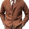 Men DJ Cardigan | Lapel Double Pocket Single Breasted Solid Color Knitted Cardigan Brown