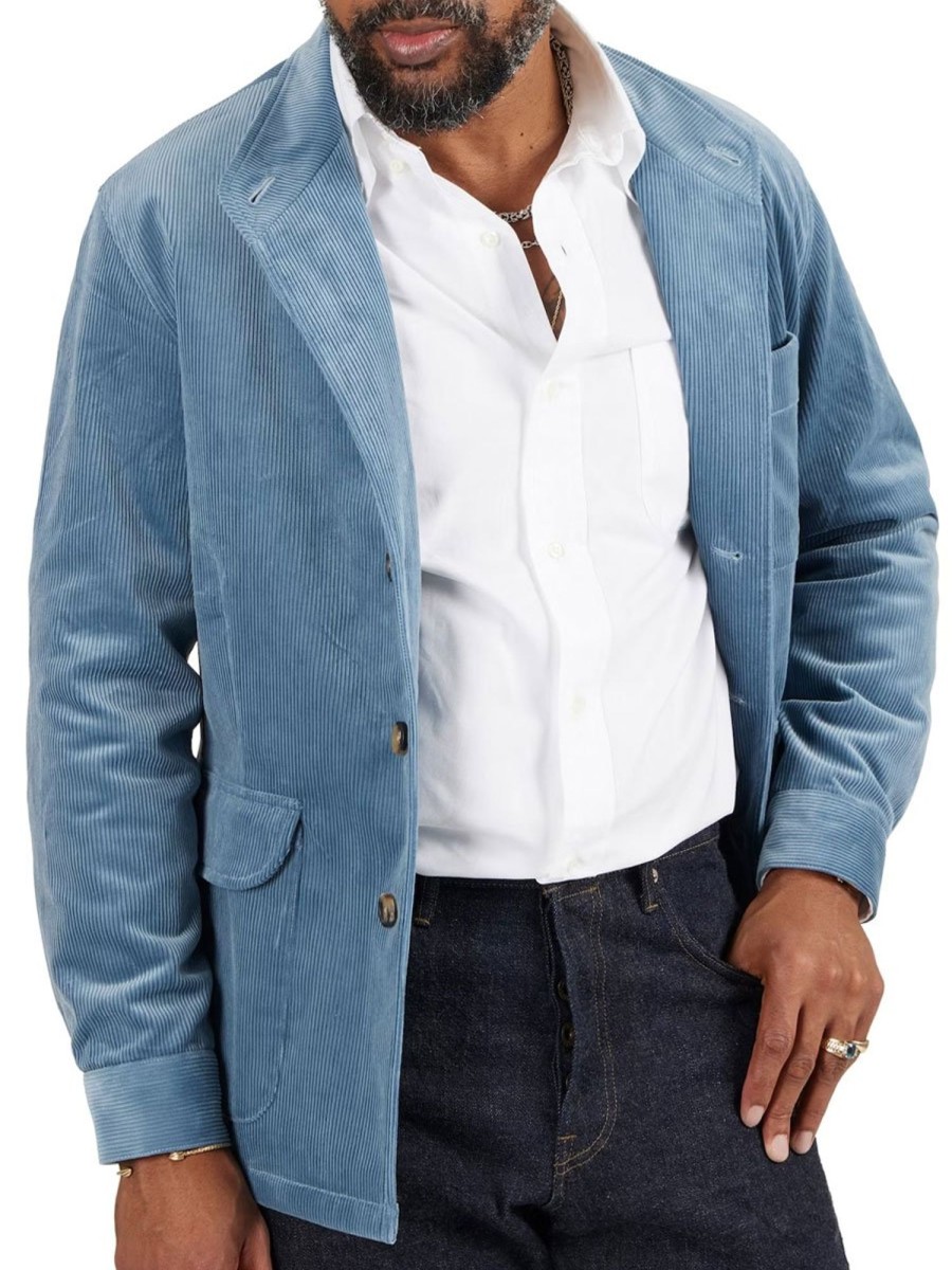 Men TH Jacket | Men'S Vintage Corduroy Lapel Three-Pocket Casual Jacket Blue