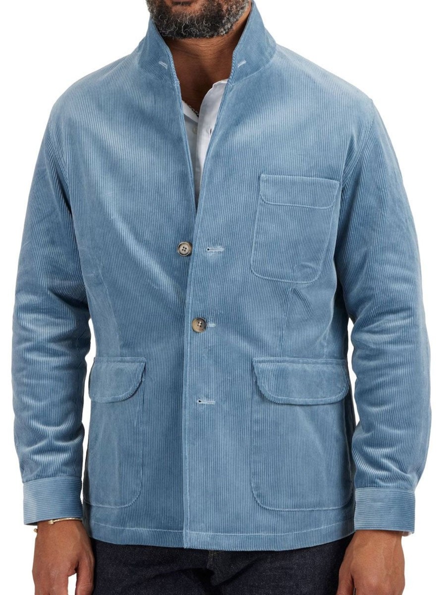 Men TH Jacket | Men'S Vintage Corduroy Lapel Three-Pocket Casual Jacket Blue