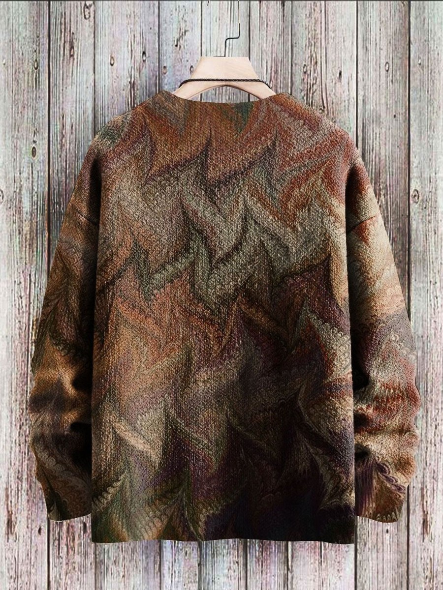 Men BXL Print Sweater | Men'S Casual Loose Retro Marble Wave Print Pullover Sweater 75110859Xl Coffee Color