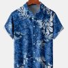 Men HLJ Shirts | Men'S Hawaiian Blue Botanical Print Short Sleeve Shirt Sapphire