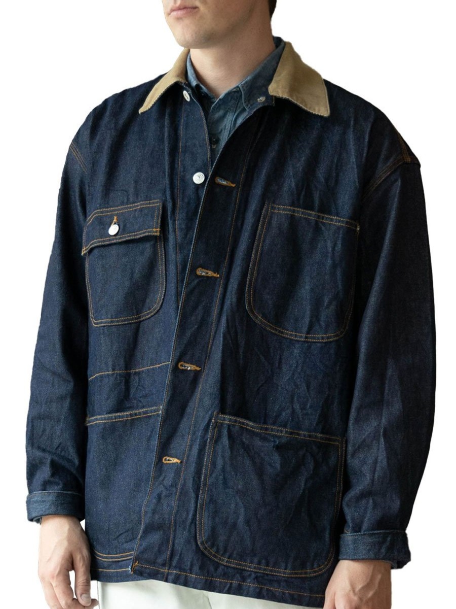 Men BXL Jacket | Men'S Denim Corduroy Patchwork Multi-Pocket Casual Jacket Dark Blue