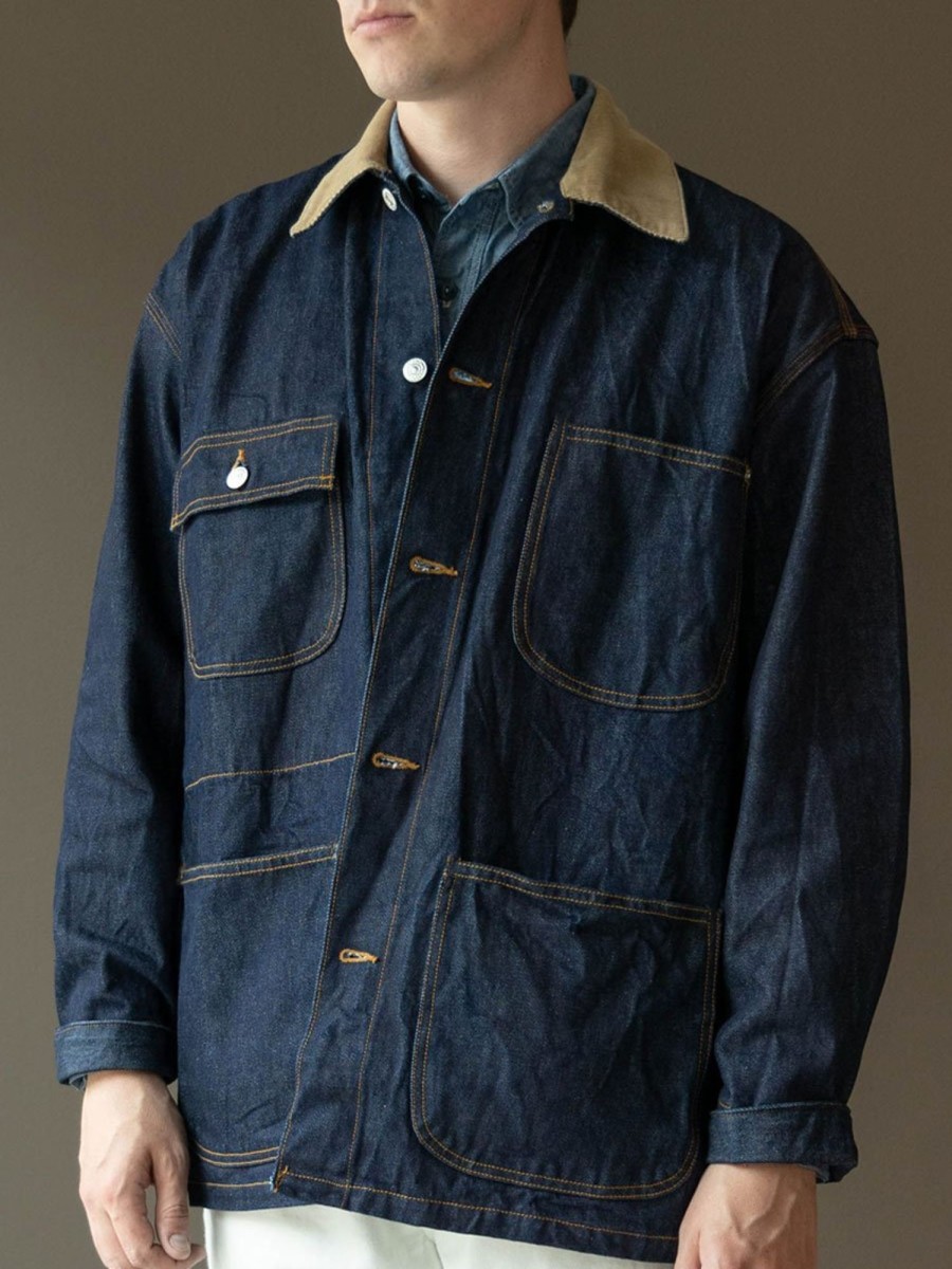 Men BXL Jacket | Men'S Denim Corduroy Patchwork Multi-Pocket Casual Jacket Dark Blue