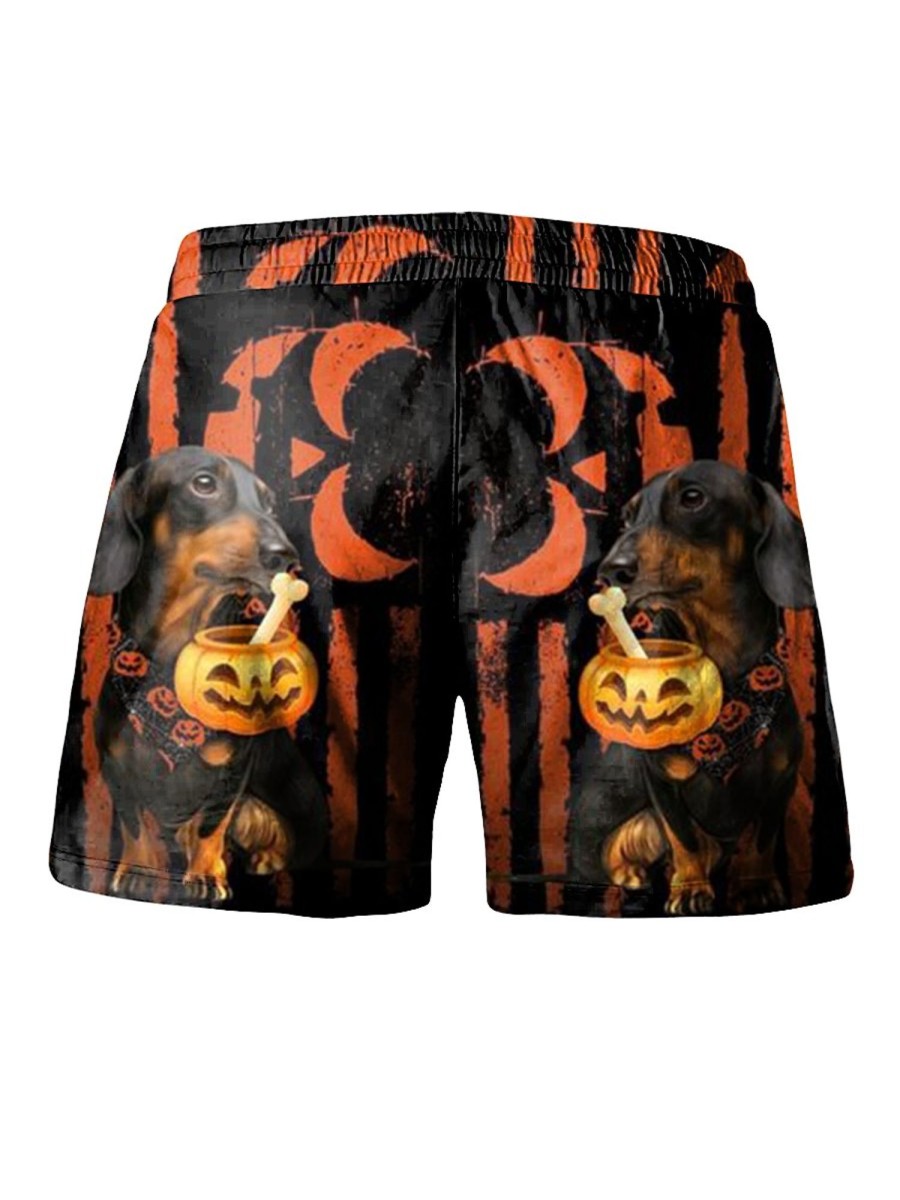 Men LJC Bottoms | Pumpkin Dachshund Print Hawaiian Track Shorts Photo Color